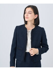 【SALE／40%OFF】【セットアップ対応商品】フリンジツイードクルージャケット ANAYI アナイ ジャケット・アウター ノーカラージャケット ネイビー ブラック【RBA_E】【送料無料】[Rakuten Fashion]