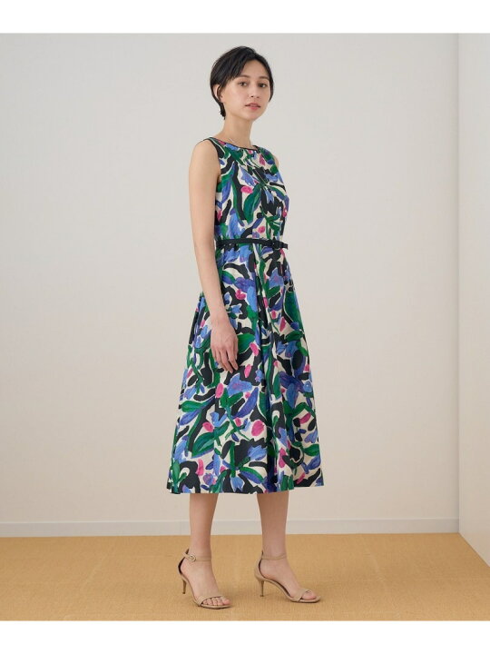 楽天市場】【SALE／50%OFF】アートフラワープリントベルト付きタック 