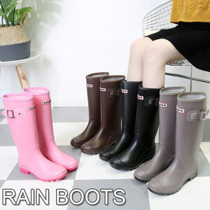 レインブーツ ロング 長靴 レディース 雨靴 おしゃれ 可愛い 防水 丈 ラバー 長靴 軽量 柔らかい 雨 雪 滑りにくい マット ストライプ 無地 雨靴 園芸 ブーツ 黒【送料無料】
