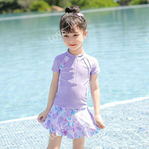 水着 キッズ 女の子 セパレート 2点セット ジュニア水着 スイムウェア ラッシュガード 半袖 スカート スイムスーツ インナーパンツ付き ビーチウェア 水泳 スクール水着 キッズ ジュニア 練