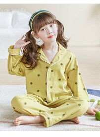 【6月4日から10%OFF】パジャマ 女の子 ルームウェア 子供 長袖 春夏秋冬 ベビー キッズ 肌着 快適 通気 イエロー パープル ブルー 110 120 130 140 150 160 ガールズ 綿 コットン ストレッチ 前開き 前ボタン 吸汗 腹巻き 無地 お昼寝 送料無料