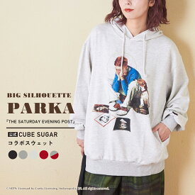【30%OFF】フーディ / 公式 CUBE SUGAR × The Saturday Evening Post CVC裏毛 プリント スウェット プルオーバー パーカー (5色): アメカジ レディース トップス プルオーバーパーカー カジュアル キューブシュガー