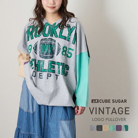 【創業感謝祭★10%OFF】【春新作】ロンT / 公式 CUBE SUGAR 10/-天竺 スノーウォッシュ カットオフ Vネック プルオーバー (6色): アメカジ レディース トップス Tシャツ 長袖 クルーネック カットソー プルオーバー ロゴプリント カジュアル キューブシュガー