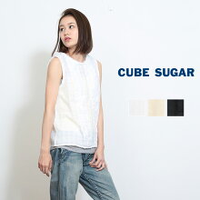 CUBESUGARコードシャドーチェックノースリーブフリルブラウス