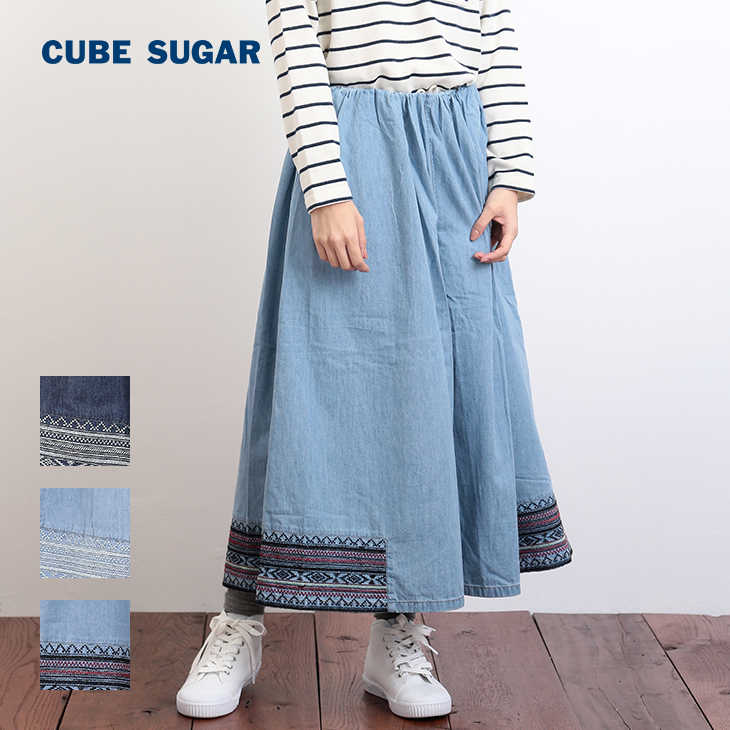 CUBE SUGAR 5.5デニム×刺繍ギャザースカーチョ(3色)【レディース】【キューブシュガー】【PL】 | and CUBE SUGAR