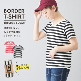 【おでかけFAIR★50%OFF】USAコットンボーダーTシャツ / CUBE SUGAR ボトル入り 14/-空紡糸天竺 ボーダーVネックTシャツ(8色) /キューブシュガー/ボトルTee/レディース アメカジ ポケットTシャツ ポケT