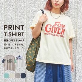 【31%OFF】ロゴTシャツ / 公式 CUBE SUGAR 32/-OE天竺 ロゴプリント Tシャツ (6色): アメカジ レディース トップス カットソー クルーネック 半袖 プルオーバー カジュアル キューブシュガー