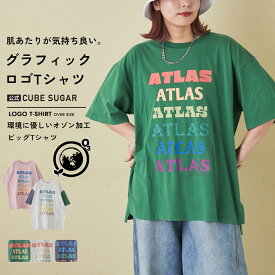【20%OFF】ロゴTシャツ / 公式 CUBE SUGAR 32/-ピーチ起毛 天竺 オゾン加工 ビッグ Tシャツ (5色): アメカジ レディース トップス カットソー クルーネック 半袖 古着風 ロゴ プルオーバー カジュアル キューブシュガー