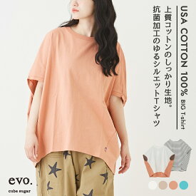 【期間限定SALE 6/3 9:59まで】ビッグTシャツ / cube sugar evo. (キューブシュガーエボ) WEB限定 USコットン 抗菌加工 OE天竺 カットソー コクーン ワイド Tシャツ(6色): アメカジ レディース トップス Tシャツ プルオーバー ボーダー 無地 半袖 カジュアル