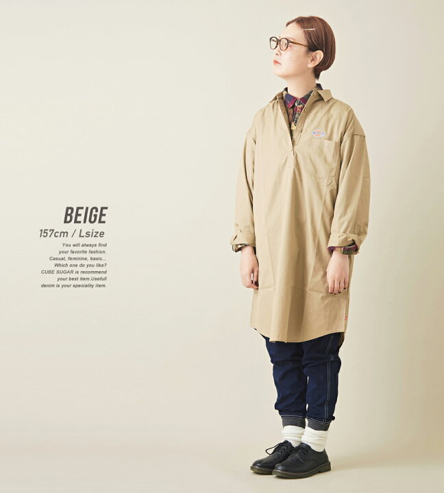 楽天市場 シャツワンピ Dickies ディッキーズ Pullover Shirt Style Dress 2色 M L レディース ワンピース 無地 長袖 プルオーバーシャツ いろいろサイズ And Cube Sugar