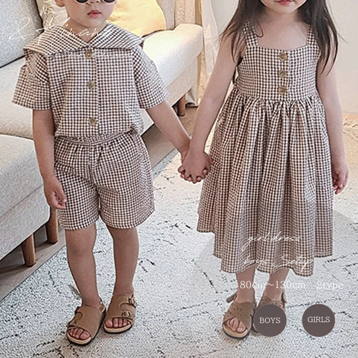 【リンクコーデ】4歳女の子&1歳男の子☆プチバトー ⭐︎水玉模様 半袖ワンピース リンクコーデ】4歳女の子&1歳男の子☆プチバトー ⭐︎水玉模様