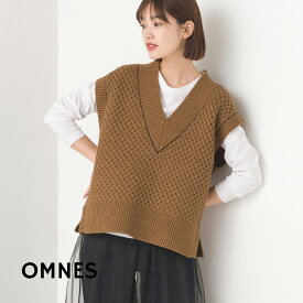 【hbB】【OMNES】アクリルナイロンウールハニカム編みニットベスト レディース ニットベスト フリーサイズ カジュアル ナチュラル ケーブル編み