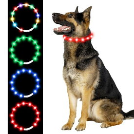 【送料無料】光る首輪 犬 USB充電式 4つ発光モード 20分充電で最長7時間使用可能 70cm サイズ調