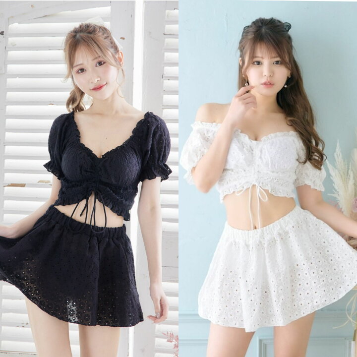 楽天市場】水着 レディース 3点セット 花柄レース パフスリーブ レース  