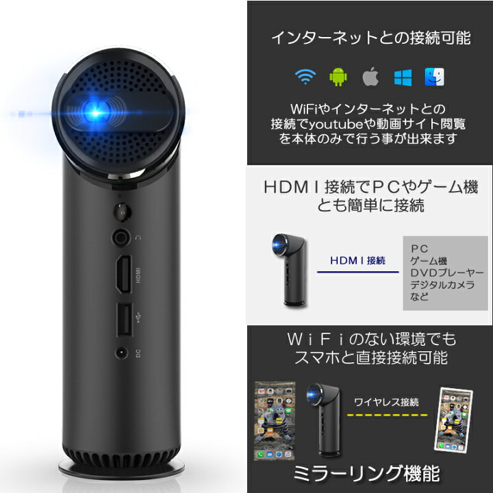 楽天市場】プロジェクター モバイル 小型プロジェクター スマホ WiFi 