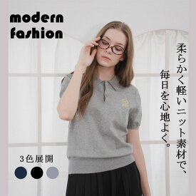 【Rakuten Fashion SALE】70％OFF ゴルフ ポロシャツ 襟付き ニット レディース トップス 大人カジュアル シンプル 上品 体型カバー 通勤 通学 フェミニン ナチュラル グレー サマーニット リブ編み 薄手 通気性 涼しい 洗える 刺繍 高級感 大人可愛い おしゃれ 夏 春