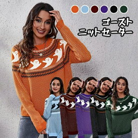 【本日P5倍＆100円OFFクーポン】【送料無料】ニットセーター ゴースト レトロ ゆったり 秋冬 幽霊 鬼 ニット セーター 長袖 ハロウィン トップス レディース プルオーバー 重