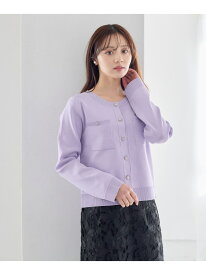 デザインボタンカーディガン Andemiu アンデミュウ トップス カーディガン ホワイト ベージュ ネイビー パープル【送料無料】[Rakuten Fashion]