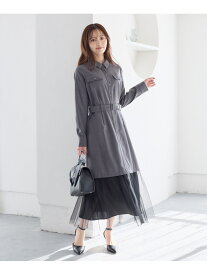 スソチュールキリカエワンピース Andemiu アンデミュウ ワンピース・ドレス ワンピース グレー ベージュ【送料無料】[Rakuten Fashion]