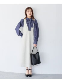 ベルトツキVネックジャンスカ Andemiu アンデミュウ ワンピース・ドレス ジャンパースカート ホワイト ブラック ブルー【送料無料】[Rakuten Fashion]