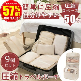 【57％OFF☆スーパーSALE限定3,200円】トラベルポーチ おしゃれ 洗える ポーチ 小物入れ 旅行 収納ポーチ 衣類 仕分け 圧縮ポーチ トラベル 下着入れ 吊り下げ 化粧ポーチ 旅行バッグ トラベルグッズ アレンジケース 出張 入院 収納袋 小物収納 便利グッズ 撥水 軽量