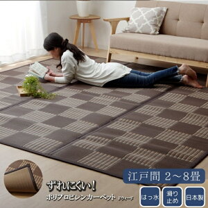 ラグ PPカーペット Fウィード ブラウン 江戸間 2畳 3畳 4.5畳 6畳 8畳 滑り止め はっ水 撥水 拭ける 和モダン 敷き詰め ラグ ござ フローリング おしゃれ