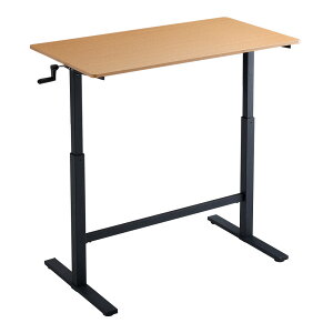 手動式昇降テーブル 幅113cm スタンディングテーブル 高さ調整 リフトアップテーブル パソコンテーブル 立ち作業 座り作業 作業台 おしゃれ 木目 高さ75〜114cm ウォールナット シャビーオーク