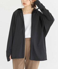 パーカー レディース UVカット＆接触冷感ドルマンパーカー トップス 長袖 紫外線防止 紫外線対策 日焼け対策 日焼け防止 ひんやり 涼しい ハイネック フード つば付き ブラック 黒 春夏 ワイド M-L メール便10