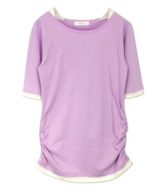 ★カットソー 半袖 5分袖 レディーストップス Tシャツ ロング丈 フェイクレイヤード くしゅくしゅ シャーリング レイヤード インナー 重ね着風 綿100％ コットン ロングtシャツ プルオーバー 春 夏 秋 M L LL 3L 4L メール便5