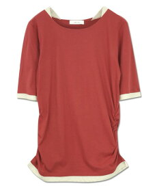 カットソー 半袖 5分袖 レディーストップス 夏秋 Tシャツ ロング丈 フェイクレイヤードくしゅくしゅシャーリング5分袖カットソー 綿100％ コットン 五分袖 ロングtシャツ プルオーバー M L LL 3L 4L メール便5