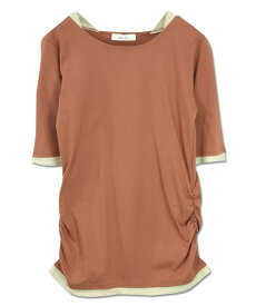 ★カットソー 半袖 5分袖 レディーストップス Tシャツ ロング丈 フェイクレイヤード くしゅくしゅ シャーリング レイヤード インナー 重ね着風 綿100％ コットン ロングtシャツ プルオーバー 春 夏 秋 M L LL 3L 4L メール便5
