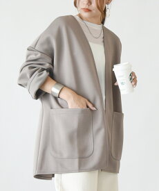 ジャケット レディース カット ポンチ ジャケット カットジャケット 長袖 ゆったり ワイド 羽織り シンプル ノーカラー ジャージ ストレッチ ライトアウター 春 秋 カーキ アイボリー ベージュ ブラック 黒 モカ M メール便不可