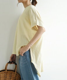カットソー レディース 春夏 半袖 コットンスラブイレギュラーヘムカットソー トップス Tシャツ 綿100％ コットン コットンスラブ シンプル 無地 カジュアル 薄手 涼感 ブラック エクリュ ミント 黒 M L メール便5