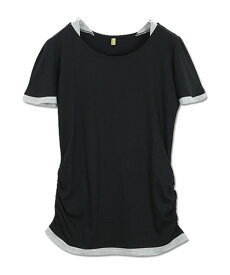 カットソー tシャツ レディース 半袖 フェイクレイヤードくしゅくしゅシャーリング半袖カットソー【M】【L】【LL】【3L】【4L】Tシャツ コットン 綿100% トップス フレアスリーブ 半袖tシャツ プルオーバー 夏 夏服 おしゃれ メール便5