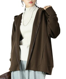 パーカー レディース ダンボールニット ゆったり フルジップパーカー ZIPパーカー 長そで 長袖 ハリ感 上品 きれいめ 綺麗め 楽ちん ラフ シンプル 大人可愛い 重ね着 羽織り ブラック ブラウン ブルーグレー 春 秋 冬 F メール便不可