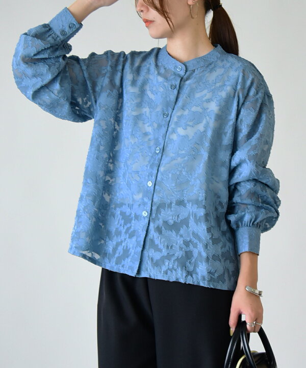 楽天市場】ブラウス レディース シアージャガードスタンドカラー  
