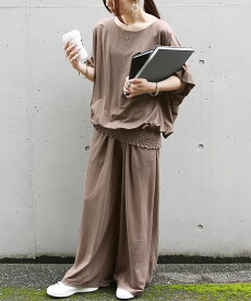 8/22(土)11:59迄【クーポンで2100円OFF】セットアップ レディース 半袖 接触冷感 上下セット ワイドパンツ プルオーバー カジュアル 体型カバー ゆったり 夏 40代 50代 M L ひんやりタッチ ワイドパンツ 2点set 冷感素材 涼感素材 夏 クール メール便不可