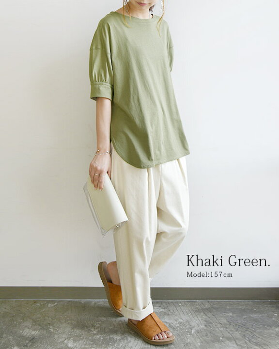 楽天市場】Tシャツ レディース 半袖 バックヘンリーネックパフスリーブ  