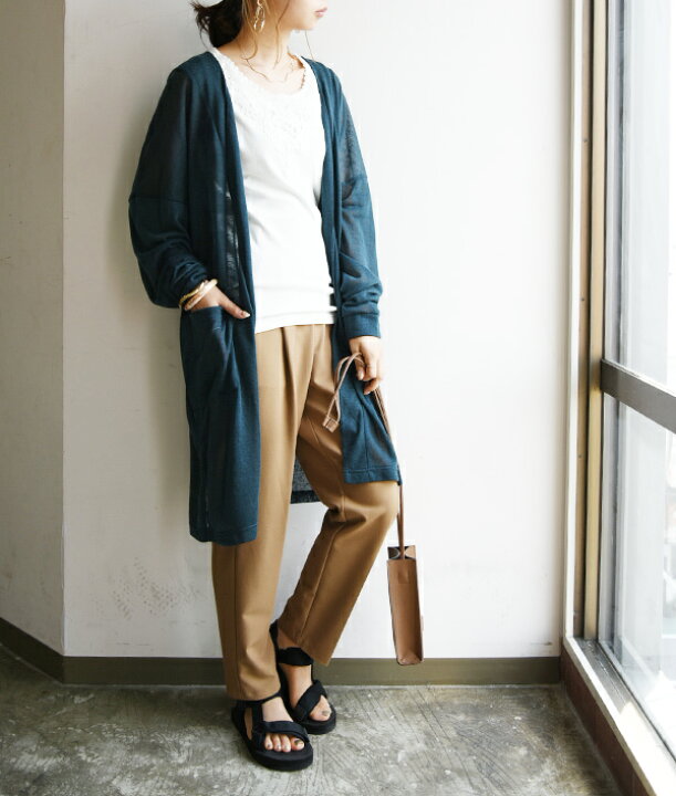 楽天市場 カーディガン 薄手 スラブ天竺ロングカーディガン メール便10 M L レディース トップス 春夏 カーディガン ブラック 黒 グレー モカ ライトグレー インクブルー 透け感 涼感 ロング 長袖 楽ちん ラフ カジュアル シンプル トッパーカーデ アンドイット