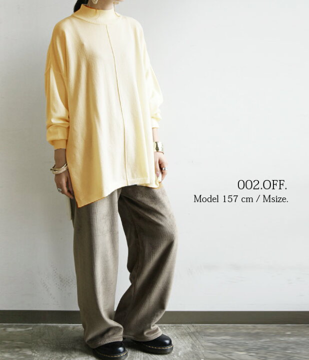 楽天市場 ニット レディース ボリュームスリーブサイドスリットオーバーニット メール便不可 F トップス セーター プルオーバー 秋冬 オフ 白 モカ ブルー ブラック 黒 ロング丈 ゆったり 楽ちん オーバーサイズ チクチクしない アンドイット And It