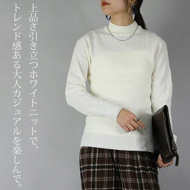 ニット レディース トップス 長袖 バルキーニット セーター 秋冬 12GGリブニットモックネックプルオーバー ハイネック 楽ちん 秋 冬 洗えるニット オフ ベージュ グレージュ イエロー ブルー グリーン ブラック M L YO01 メール便不可