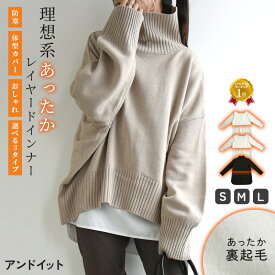 【クーポンで1,999円 12/11 11:59まで】インナー 裏起毛 長袖 レディース 理想系あったかレイヤードインナー トップス レイヤードインナー プルオーバー ラウンドネック オフホワイト ブラック 白 黒 S M L メール便10