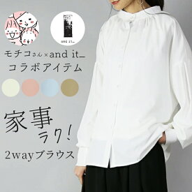 ブラウス レディース 長袖 モチコさんコラボ家事ラク2wayブラウス トップス タック 前後2way 洗濯機可能 シワになりにくい 上品 フォーマル ハレの日 オケージョン オフィス ポケット ママ服 ママコーデ オフホワイト サックス モカベージュ ピンク F メール便10