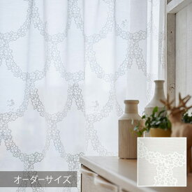 ディズニー レース オーダーカーテン Disney MICKEY ミッキー Flower wreath / フラワーリース 【ウォッシャブル/レースカーテン/花柄/フラワー/ホワイト】