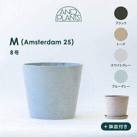 Ecopots Amsterdam M 植木鉢 8号 大型 プラスチック+天然石 プランター 軽い おしゃれなインテリアになる鉢 鉢カバー　鉢皿付き