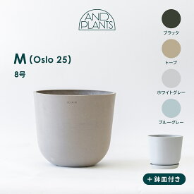 ECOPOTS Oslo M 植木鉢 8号 大型 プラスチック+天然石 プランター 軽い おしゃれなインテリアになる鉢 鉢カバー　鉢皿付き