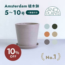 【11日10時迄10%割】植木鉢 鉢 ecopots Amsterdam 5~10号 プラスチック + 天然石 鉢カバー おしゃれ 大型 プランター 軽い インテリア 北欧 鉢皿 付き お花 植物 観葉植物 アンドプランツ and plants 3号 4号 6号 8号 10号 ホワイト グレー ブルー ブラック