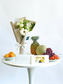 花束 ブーケ 蝶結び ギフトカード フラワーギフト プレゼント ANDPLANTS アンドプランツ フルーツギフトカードと季節の花束 ピンク ブルー パープル レッド イエロー オレンジ グリーン ホワイト ミックス お祝い お礼 誕生日 記念日 送別会 歓迎会 おしゃれ 可愛い