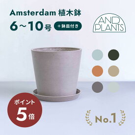＼24日10時迄P5倍／植木鉢 鉢 ecopots Amsterdam 6 - 10号 プラスチック + 天然石 鉢カバー おしゃれ 大型 プランター 軽い インテリア 北欧 鉢皿 付き お花 植物 観葉植物 アンドプランツ and plants 6号 8号 10号 ホワイト グレー ブルー ブラック
