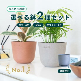 植木鉢 鉢 ecopots Oslo 8号 (M)【2個セット】 プラスチック + 天然石 鉢カバー おしゃれ 大型 プランター 軽い インテリア 北欧 オスロ 鉢皿 付き お花 植物 観葉植物 アンドプランツ and plants ホワイト グレー ブルー ブラック 選べるカラー